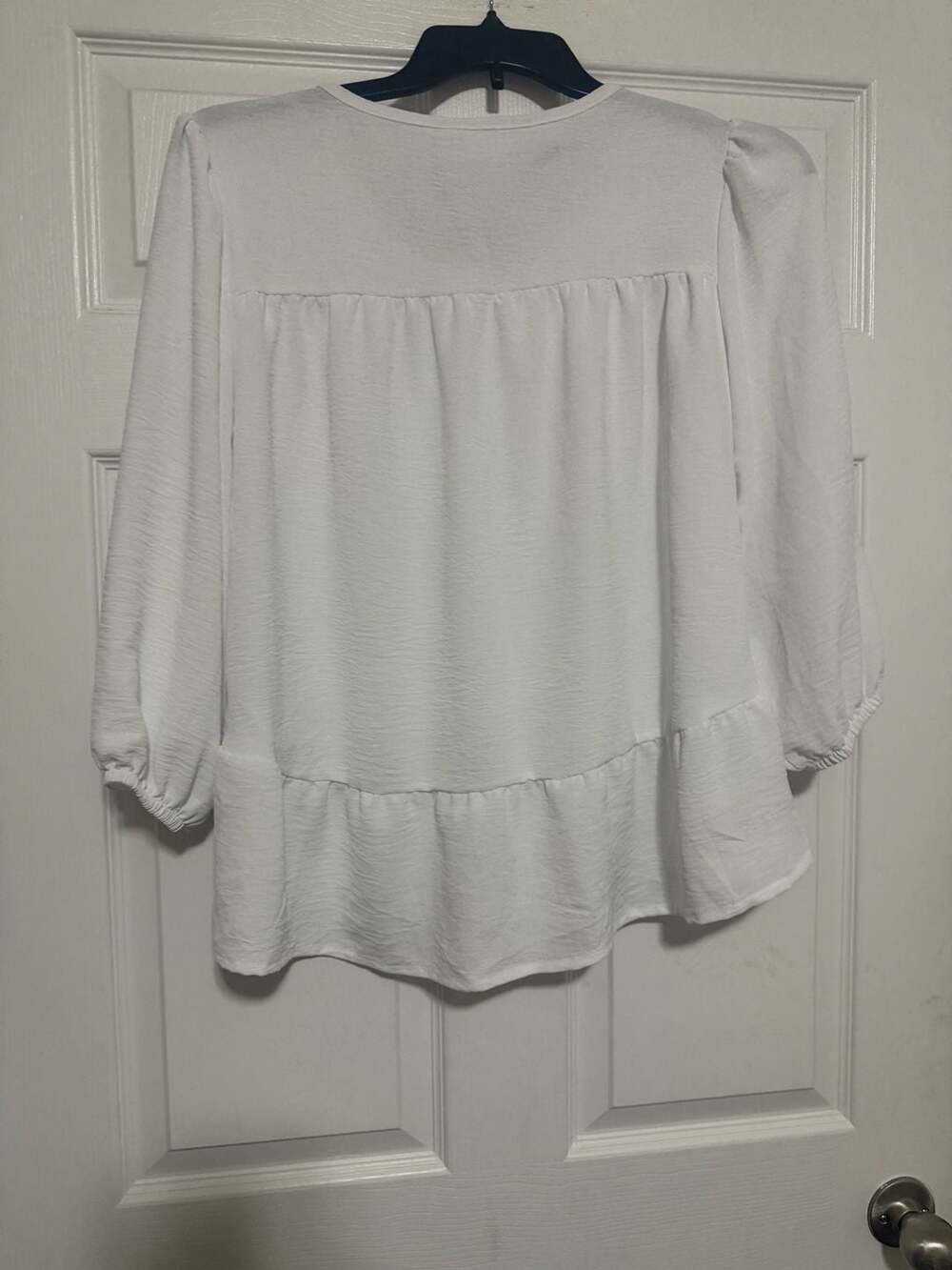 Inner Circle White Lace-Trim Peplum Blouse with 3/4 Puff Sleeves - Picture 5 of 5